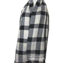 100% wool ivory black check scarf